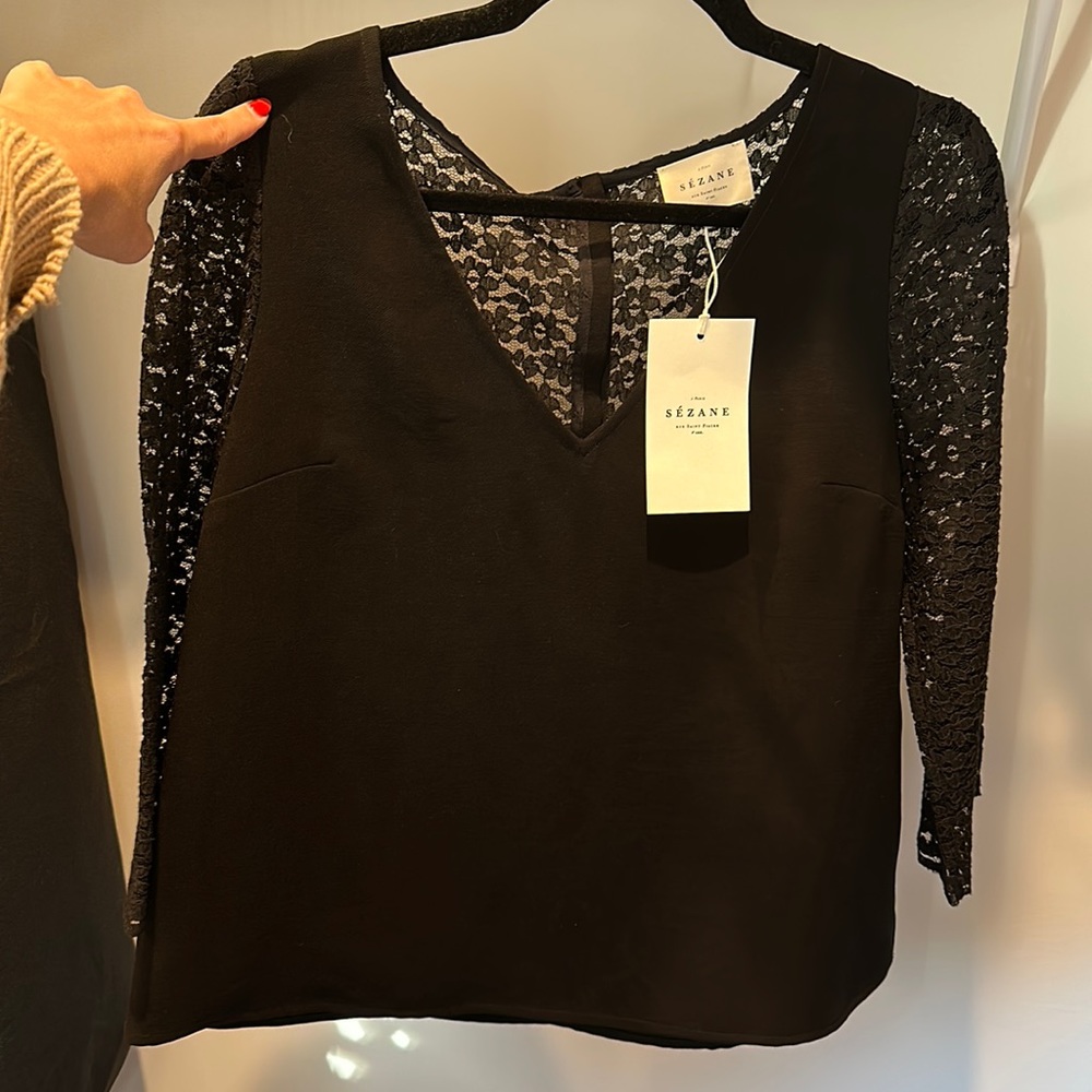 Sezane black lace blouse size 4
